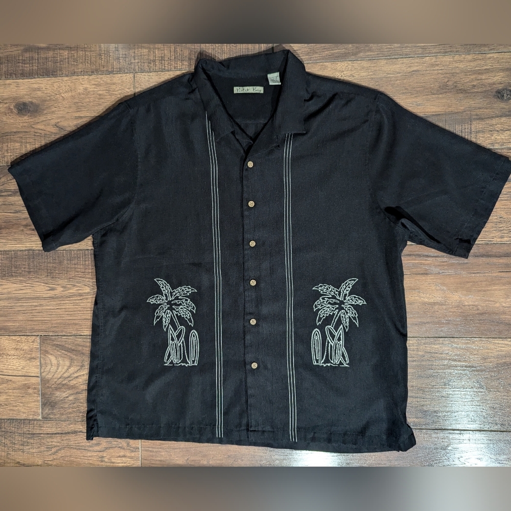 BATCK BAY MEN'S HAWAIIAN PALM TREES BLACK BUTTON DOWN SHORT SLEEVE SHIRT - XXL